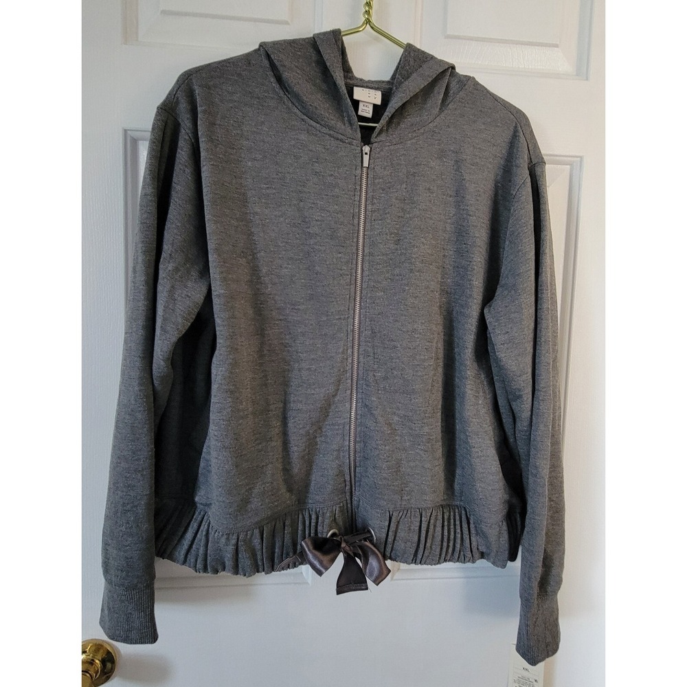 A New Day Women's Size XXL Full Zip Gray Hoodie Sweatshirt Ribbon Drawstring